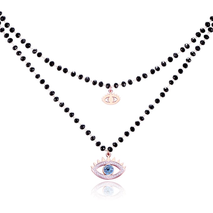 Dubbel Laags Ketting Kristal Kralen - Blue Eye Rosegoudkleurig