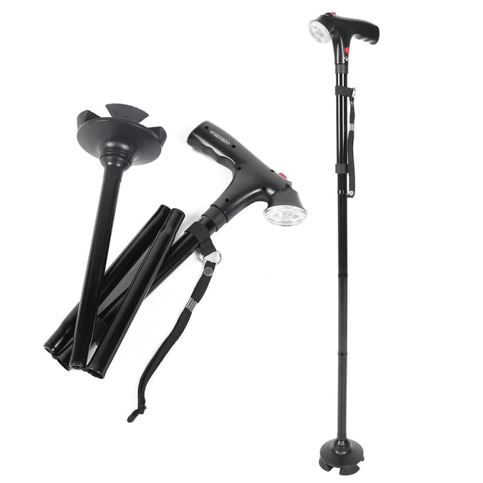 Multifunctionele Ouderen Wandelstok met Licht Verstelbare Antislip Wandelstok black