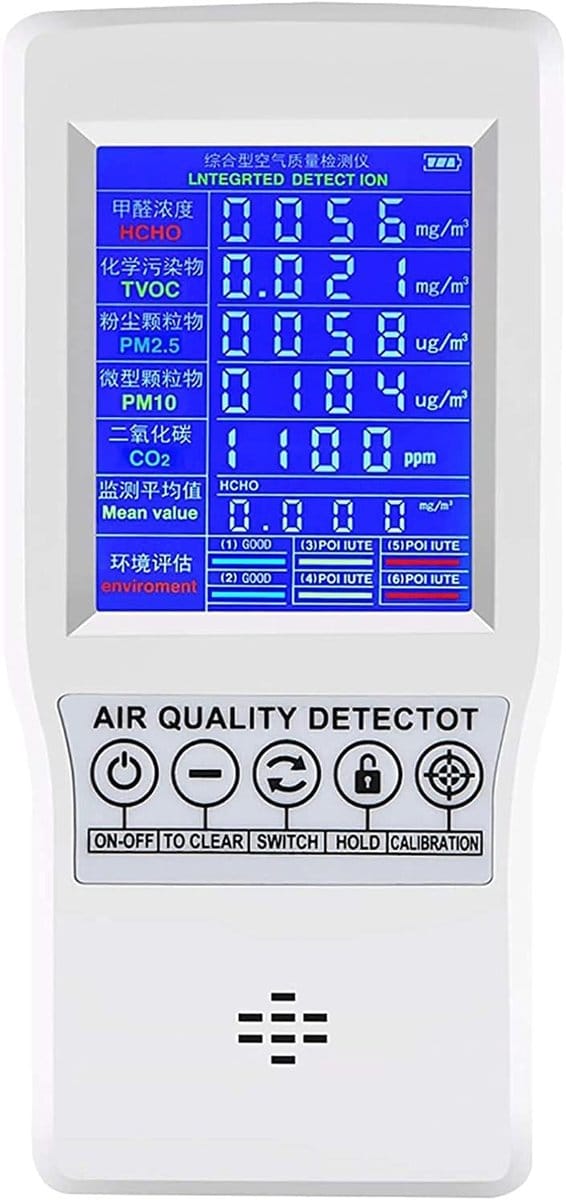Luchtkwaliteit Monitor - CO2 Meter - Binnenlucht Testen - HD Kleurendisplay - 5-in-1 Sensor - Wit