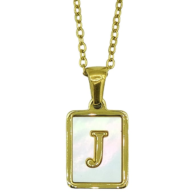 Initiaal Ketting - Letter J in Parelmoer hanger - Premium staal goud