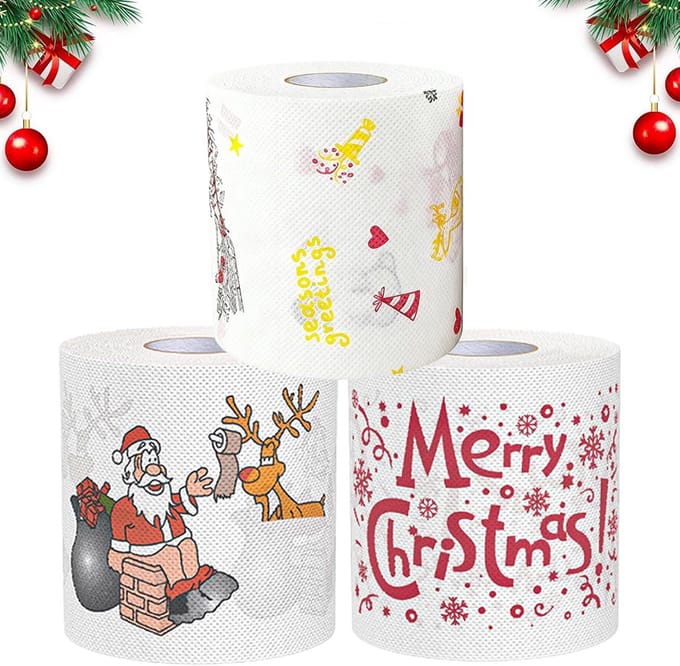 Grappig Drieluik Toiletpapier met Kerstprint - Feestelijk WC-Papier