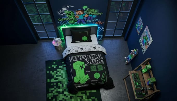 Kinderbeddengoed Minecraft Survival Mode 140x200 cm + Sloop 63x63 cm 100% Polyester