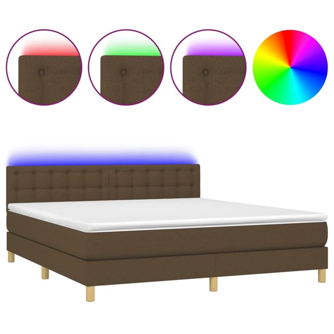 vidaXL - Boxspring - met - matras - en - LED - stof - donkerbruin - 160x200 - cm