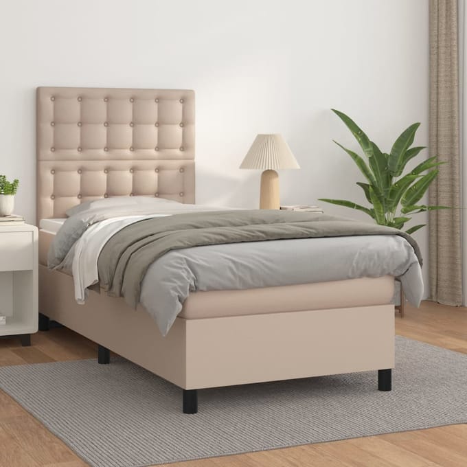 vidaXL - Boxspring - met - matras - kunstleer - cappuccinokleurig - 90x190 - cm