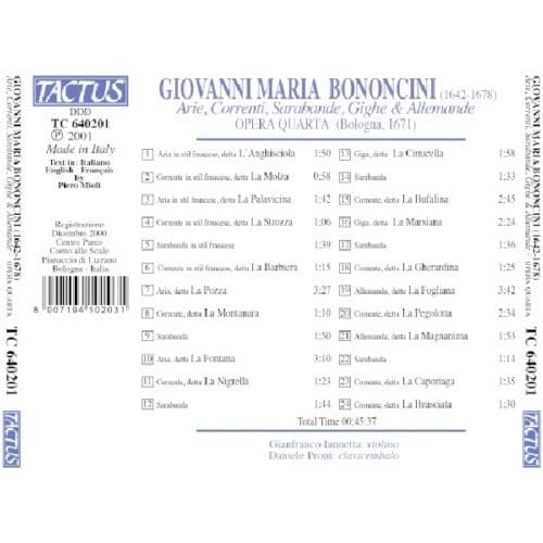 Daniele Proni & Gianfranco Iannetta - Bononcini: Arie, Correnti, Sarabande, Gighe & Allemande (CD)