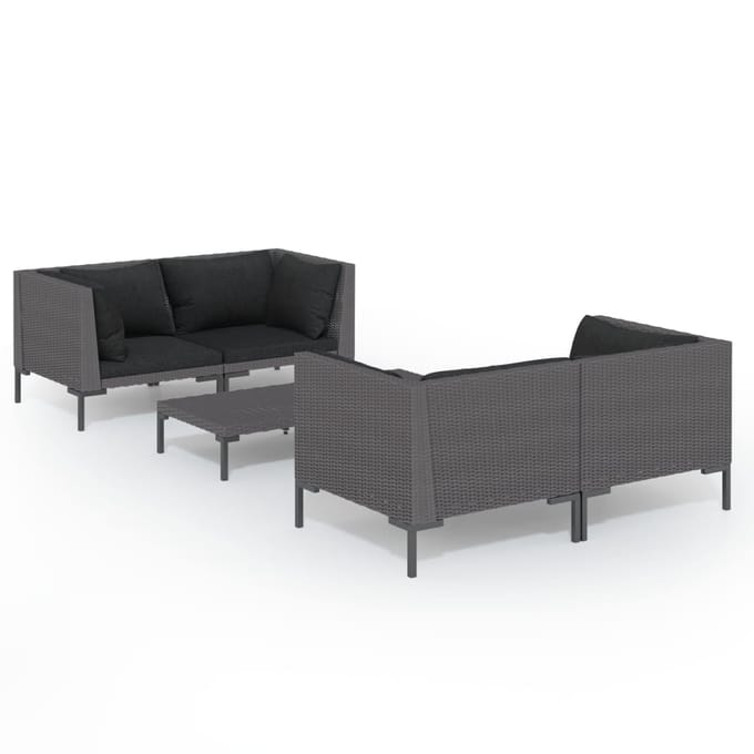 vidaXL - 5-delige - Loungeset - met - kussens - poly - rattan - donkergrijs