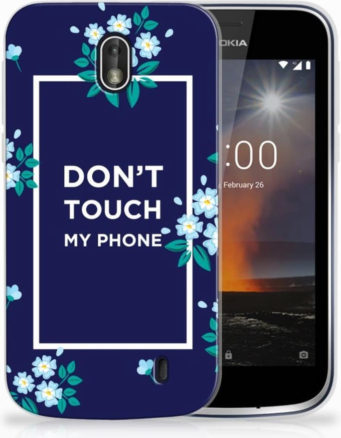 Nokia 1 Silicone-hoesje Flowers Blue DTMP