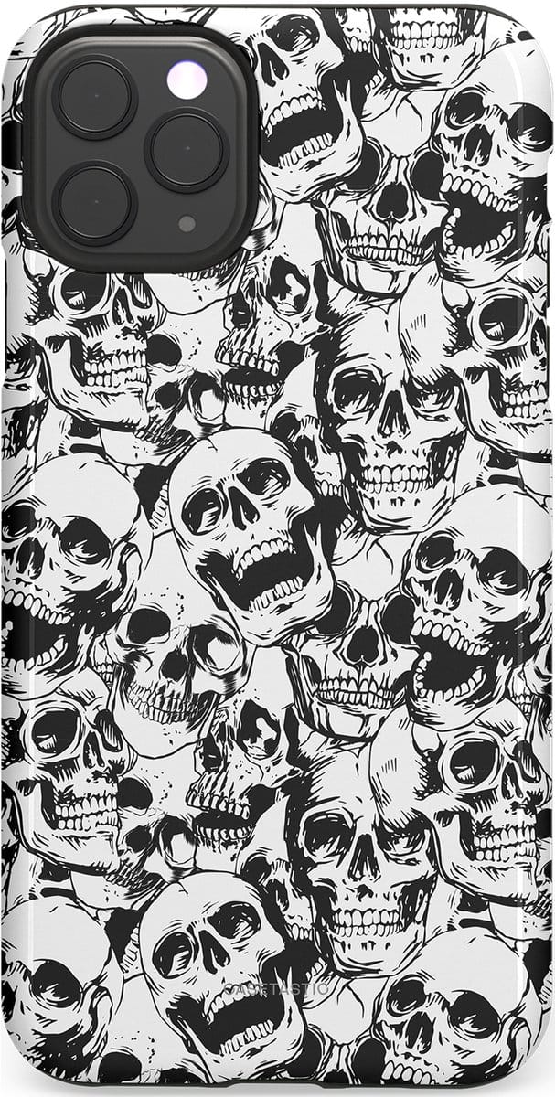 Casetastic hoesje geschikt voor Apple iPhone 11 Pro Max - Dubbellaagse bescherming - Lachende dood - Fashion Case - Grijs Donkergrijs Wit