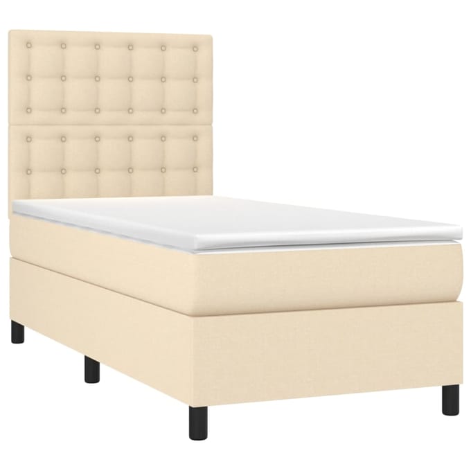 vidaXL - Boxspring - met - matras - en - LED - stof - crèmekleurig - 90x190 - cm