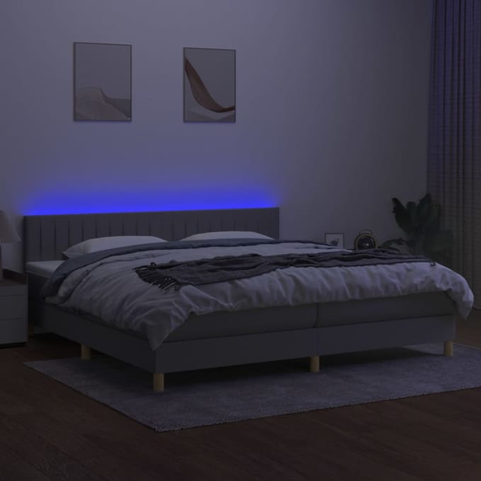 vidaXL - Boxspring - met - matras - en - LED - stof - lichtgrijs - 200x200 - cm