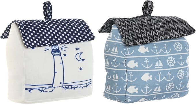Item Deurstoppers maritiem huis - wit/blauw - polyester -15 x 8 x 17cm