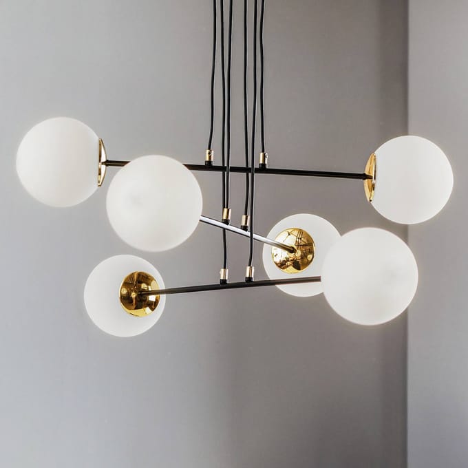 EMIBIG LIGHTING Hanglamp Ognis 6, 6-lamps, zwart/goud