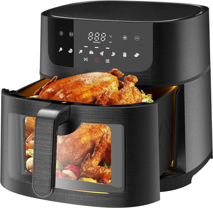 RUX® Airfryer XXL - Mini-oven - Heteluchtfriteuse - 9L - 8 Programma's - Zwart - 30cm x 36cm x 30cm