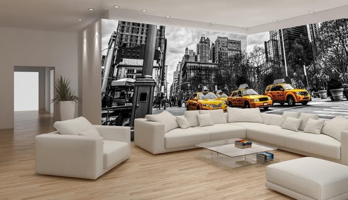 Fotobehang Vlies New York | Geel, Zwart | GROOT 832x254cm