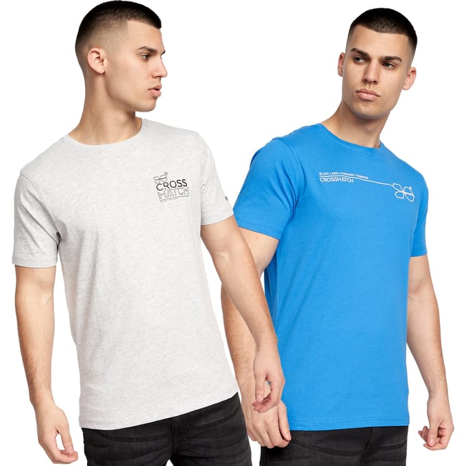 Crosshatch Heren Pentan T-Shirt (Set van 2) (Blauw/Grijs)