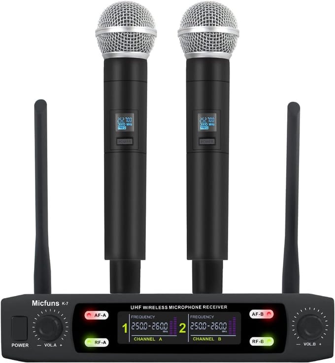 Draadloos Professioneel Tweekanaals Microfoonsysteem VHF 100m Bereik voor Feest en Presentatie