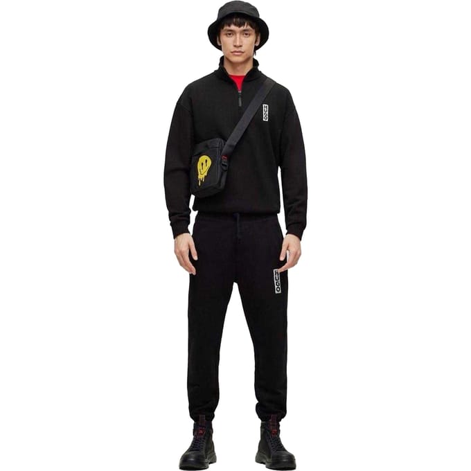 Hugo Boss Heren-sweatshirt met Dangula-logo en kwartritssluiting (Zwart)