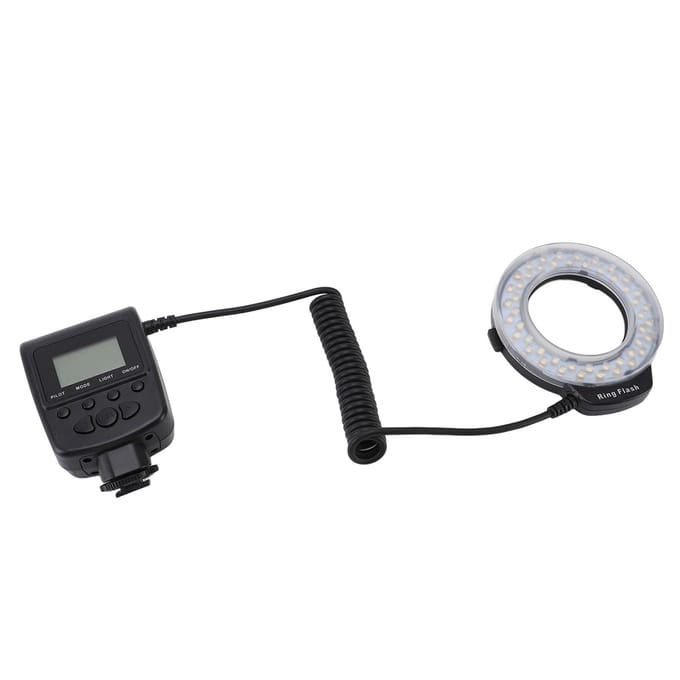 48LED Macro Flitslicht met LCD-scherm Vermogensregeling Adapterringen Flitsdiffusor voor DSLR white