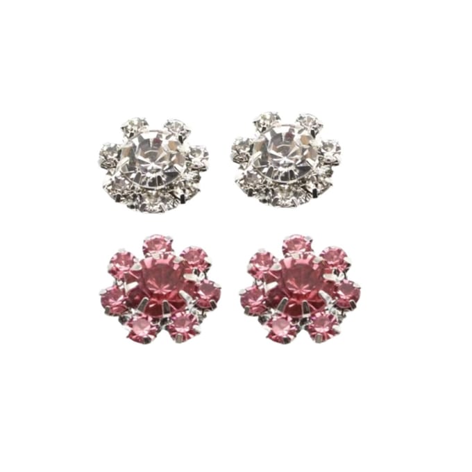 Clipoorbellen 2 paar wit en roze strass 1.5 cm