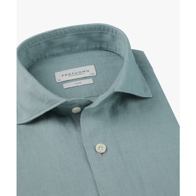 Profuomo Overhemd Linnen Blauw - Maat 44 - Heren - Overhemden Casual