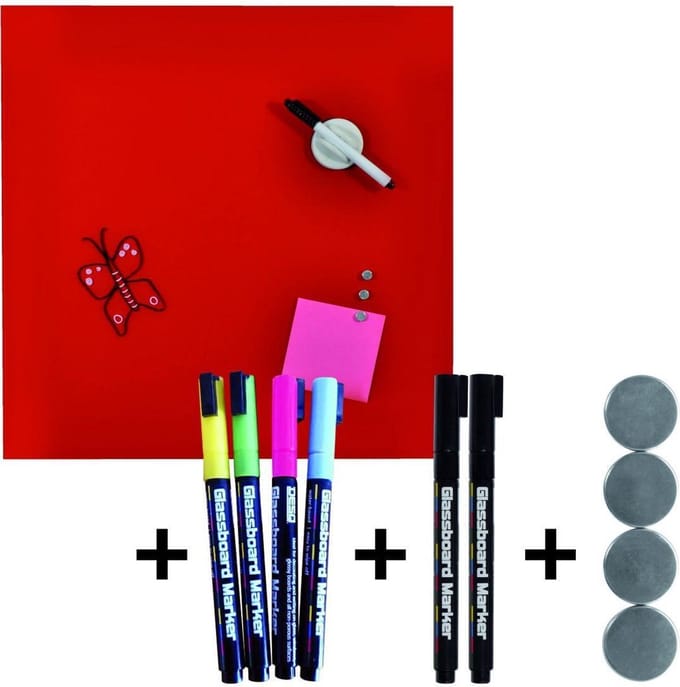DESQ® Magnetisch Glasbord - Set PRO - 45x45 cm - Rood