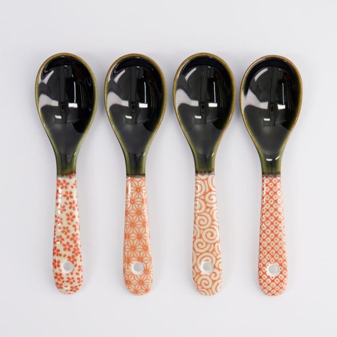 Tokyo Design Studio - Ramen Lepelset – 4-delig - 12.5cm - Rood/Groen