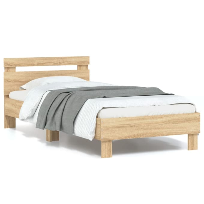 vidaXL - Bedframe - met - hoofdbord - en - LED - sonoma - eikenkleurig - 90x190 - cm