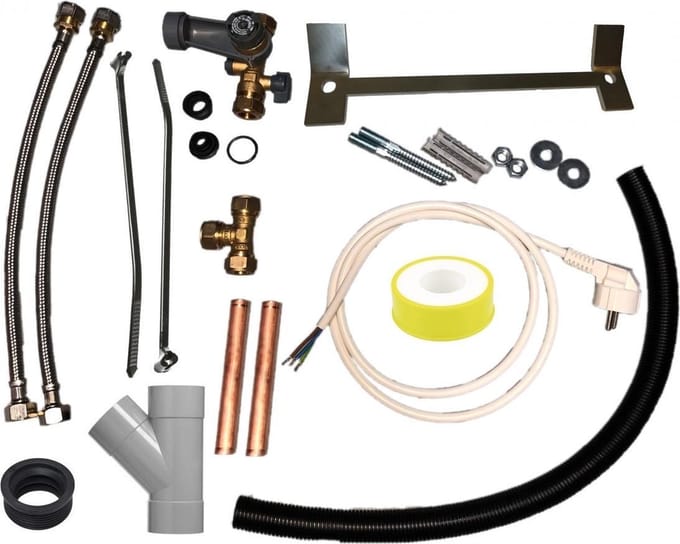 set van materialen voor installatie van verticale boilers