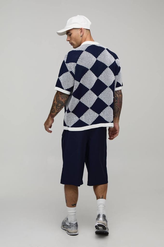 Gebreid Shirt Met Ontspannen Pasvorm En Open Haaksteek | Navy | Size Large