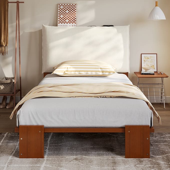 Gepolsterd Bed - 90x200 cm - Met Rugleuning - Stevige Lattenbodem - Grenenhout - Donkerbruin