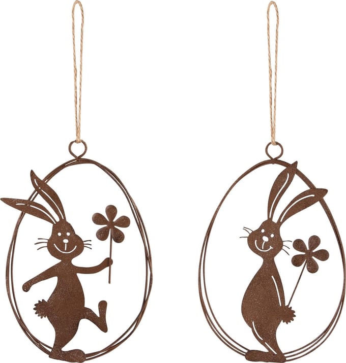 Dekoratief | Hanger ei m/bunny, roest, metaal, 15x10cm, set van 2 stuks | A240552