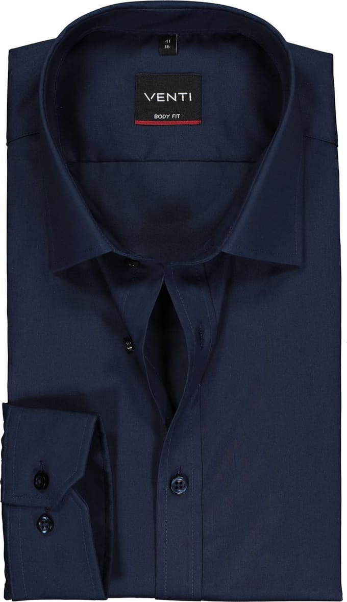 Venti - Heren Overhemd - Poplin - Strijkvrij - Slimfit - Navy