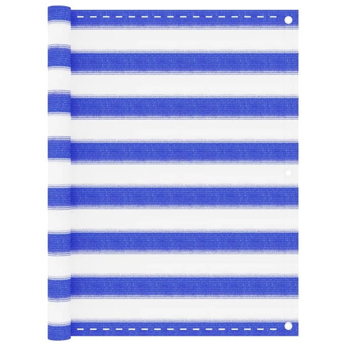 vidaXL - Balkonscherm - 90x400 - cm - HDPE - blauw - en - wit