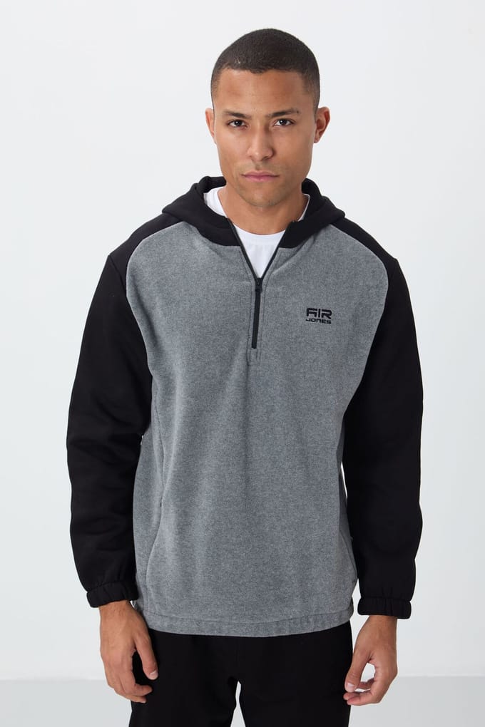 Heren Kleurenblok Halve Rits Plush Sweatshirt