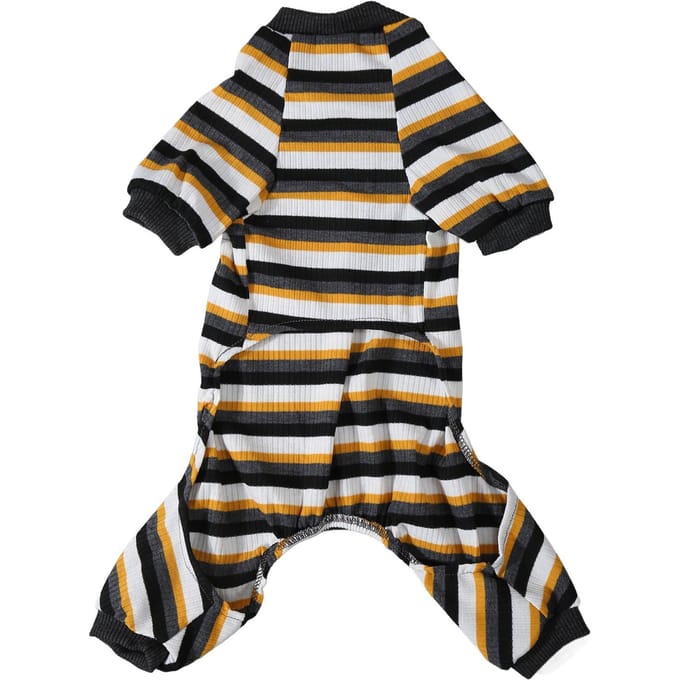 Honden Pyjama 4 Poten Zacht Rekbaar Warm Voorkomt Likken Gestreept Puppy Jumpsuit Nachtkleding voor Koud Weer M black