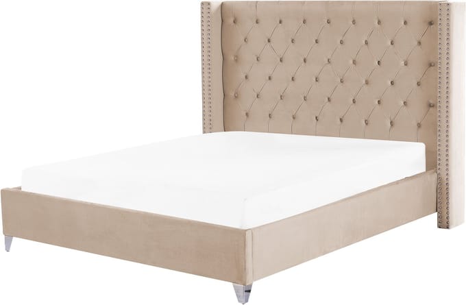 LUBBON - Tweepersoonsbed - Beige - 180 x 200 cm - Fluweel