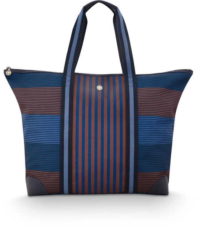 Pip Studio - Tilda Tote Bag met rits - Schoudertas - Blauw - Gestreept - 66x20x44cm