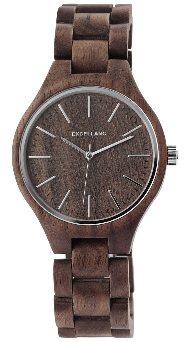 EXCELLANC Herenhorloge hout zilverkleurig, Mineralglas