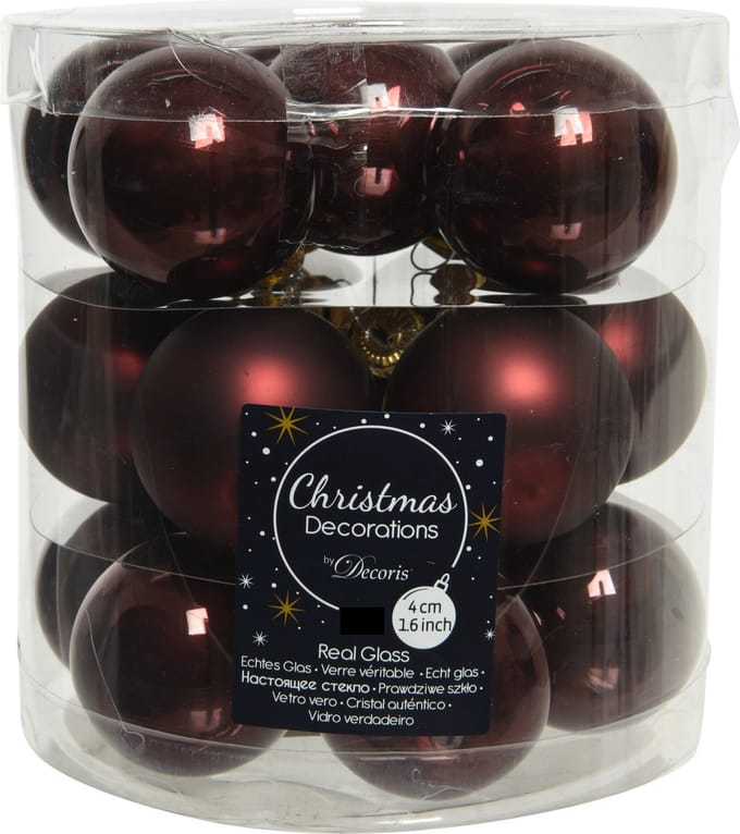Decoris Kleine kerstballen - 36x st - mahonie bruin - D4 cm - glas - kerstversiering