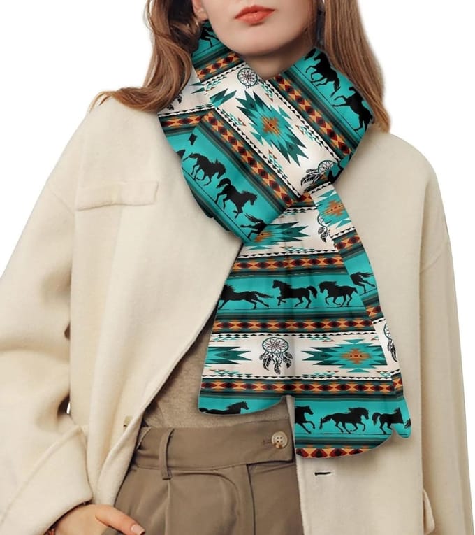 Dames Sjaal - Wikkel Sjaal - Warm Blijven - Aztec Paardenprint - 193x35 cm - Multicolor