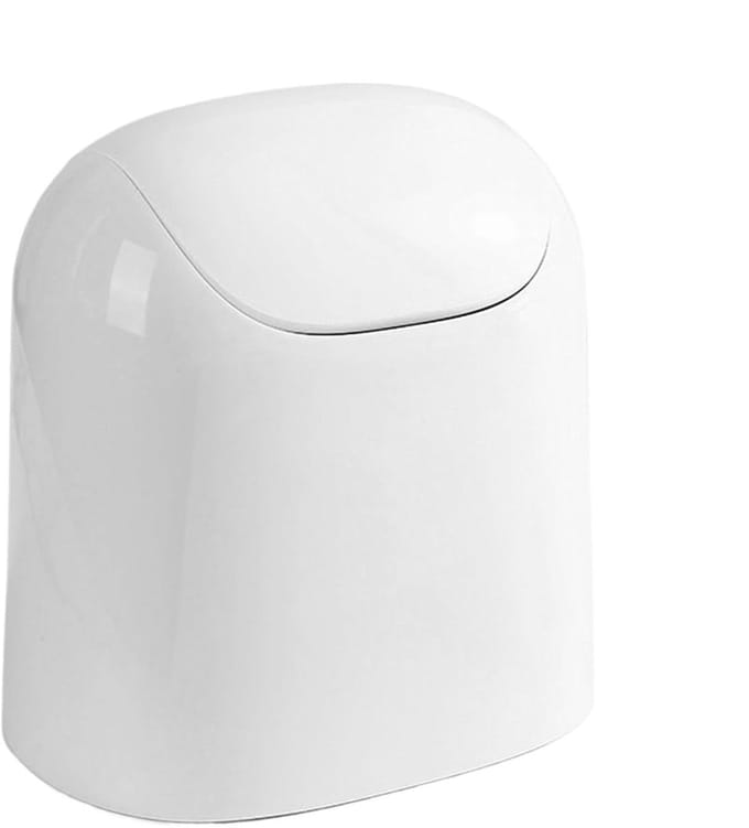 Bureau vuilnisemmer - Mini afvalbak - Bureau organiseren - Met deksel - 18.5 cm - Wit