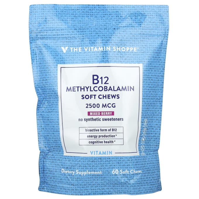 Vitamine B12, Méthylcobalamine, Saveur Baies Mixtes, 2 500 Mcg, 60 Gommes Molles à Mâcher