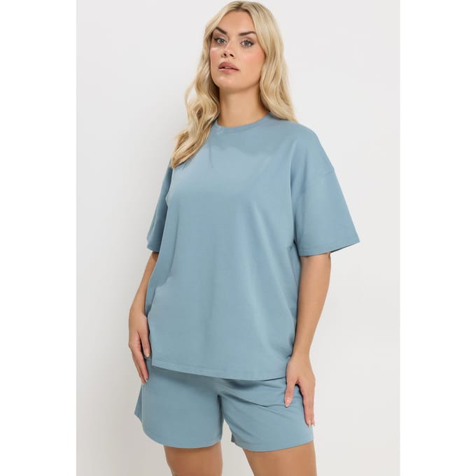 Yours Set Blauw Sweatshirt En Korte Broek Size 46