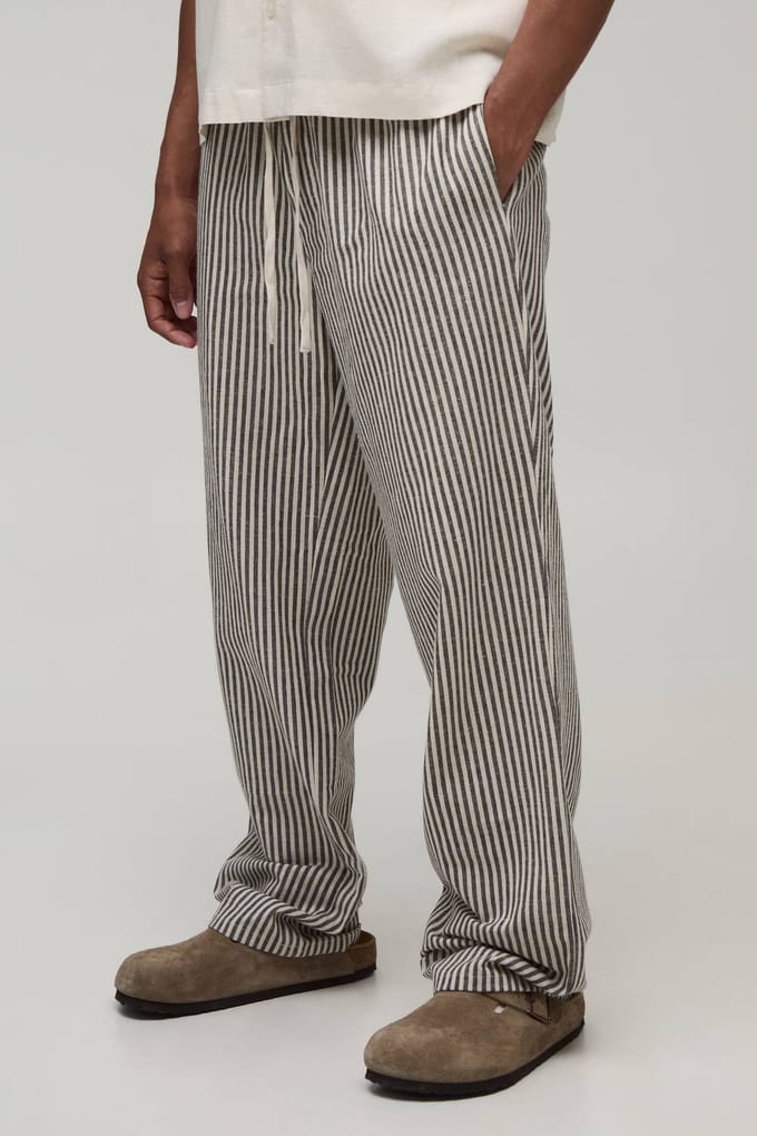 Relaxed Linnen-look Pantalon Met Krijtstreep | Natural | Size 3XL