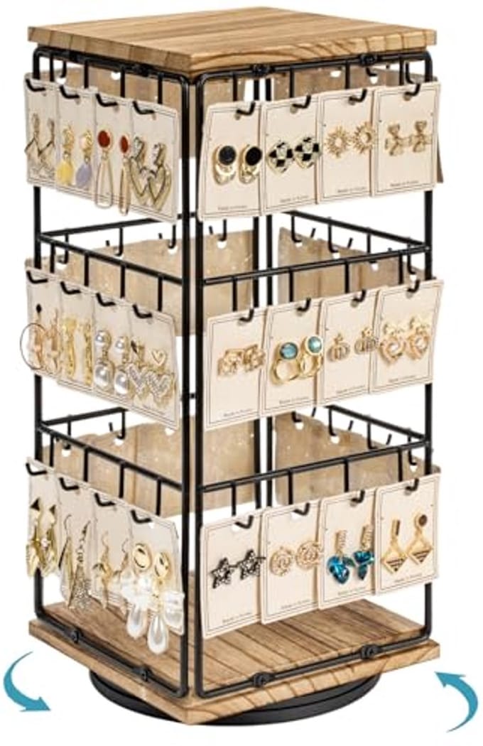 Rotatable Earring Stand with 48 Hooks - Jewelry Display Rack for Women