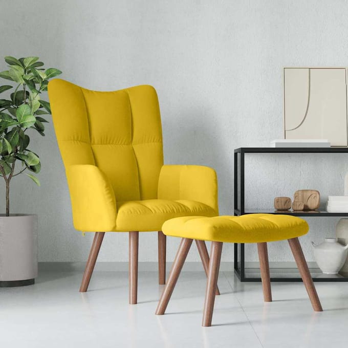 Vidaxl Fauteuil Met Voetenbank, Mosterdgeel, Bekleed Met Fluweel