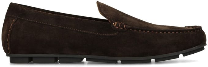 Manfield - Heren - Donkerbruine suède loafers - Maat 41