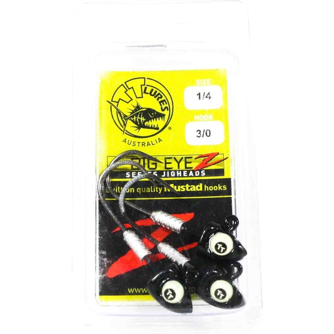 Tackle Tactics TT Big EyeZ Jig Head 1/4 oz 3/0 Zwart Glow EyeZ (5000) yellow