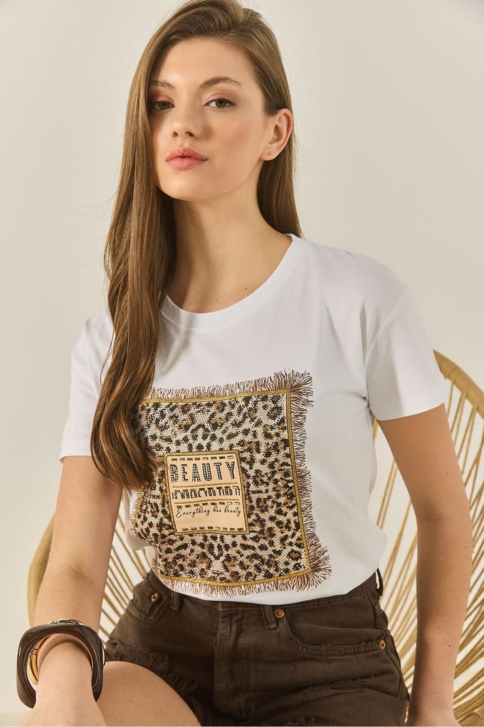Luipaardprint Crew Neck T-Shirt