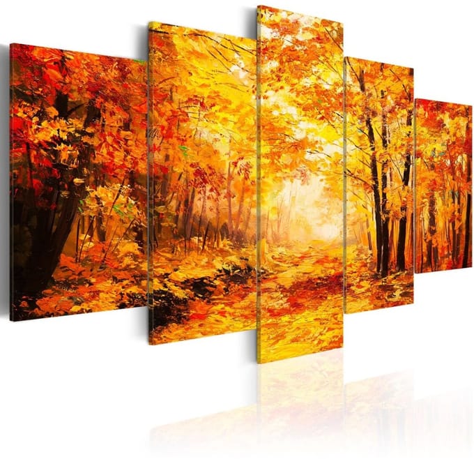 Schilderij - Herfst Laan, 5luik